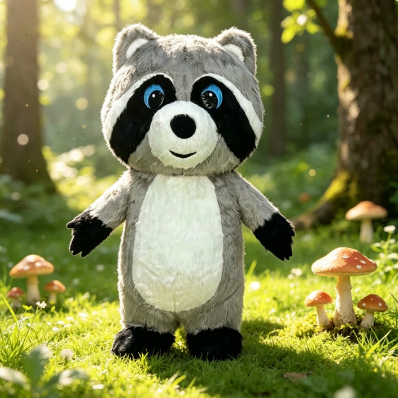 Dolls - Grey Plush Inflatable Raccoon Mascot Costume